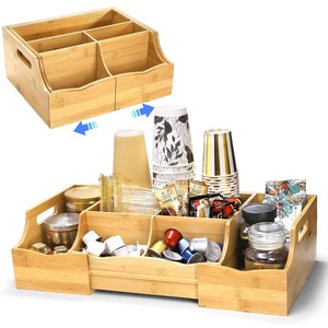 Organizador de Estación de Café, Estante de Almacenamiento de Bambú con Asa, Almacenamiento Extensible para Condimentos, Decoración de Barra, Encimera de Cocina - Product Image 1