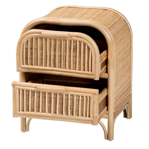 Meilleur design-Armoire de chevet en rotin naturel avec 2 tiroirs, meubles de chambre familiale, armoire de salon - Product Image 1