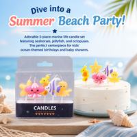 Bougies d'anniversaire en gros sur le thème de la vie marine, 5 pièces, bougies décoratives pour gâteaux en forme d'animaux marins, OEM disponible pour les fournitures de fête pour enfants