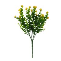 Fleurs artificielles de simulation Petite Marguerite pour décoration extérieure de patio et de cour, Eucalyptus à 7 branches en tissu de soie