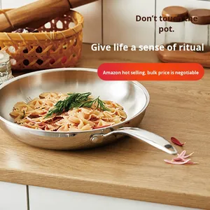 Sartén de acero inoxidable 304 gruesa con logotipo de una pieza, diseño moderno para el hogar, sartén antiadherente física para carne no recubierta - Product Image 5