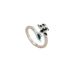 Panda Animal Open <b>Ring</b> Silver <b>Adjustable</b> With Green Leaf Design Unisex Jewelry Gift - Product Image 5