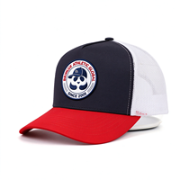 Casquettes Trucker OEM en gros personnalisées pour hommes, 5 panneaux, en sergé de coton de haute qualité, bicolores, avec logo tissé et fermeture snapback