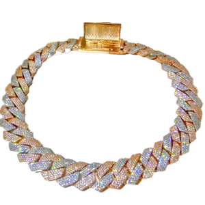 สร้อยคอและกำไลข้อมือแบบ Cuban Link ขนาด 9 มม. ชุบเงิน ประดับเพชรซิคอนสีชมพูและสีม่วง สไตล์ฮิปฮอปแบบไมอามี ขายส่ง - Product Image 1