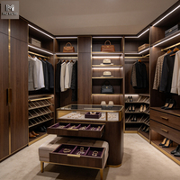Système de dressing sur mesure de luxe, armoire de dressing avec unité de toilette centrale et éclairage LED intégré, coin ouvert
