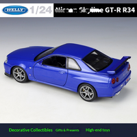 WELLY 1:24 Nissan Skyline GT-R R34 Modèle de voiture en alliage moulé sous pression avec portes et capot ouvrables pour collectionneurs, véhicules, jouets cadeaux