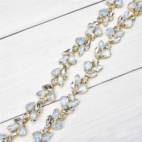 JFRC081 Accessoires de Vêtements de Mode 2cm de Largeur Opale Strass Applique Métal Ruban Strass Cristal Feuille Chaîne Garniture