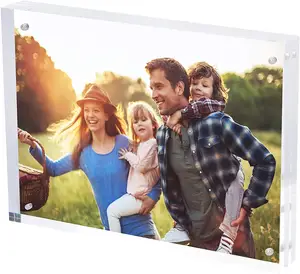 Doble cara sin marco de escritorio pantalla flotante transparente personalizado magnético foto marcos Marco de acrílico