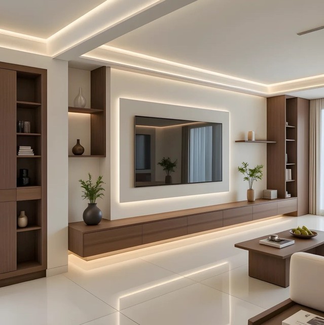 Modern Wood Multi-Functional TV Cabinet Storage Adjustable LED Easy Assembly Floor Standing Small Apartment Living Room