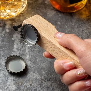 Ouvre-bouteille de bière rapide en forme de clou, en acier inoxydable, avec logo personnalisé, manche en bois de hêtre moyen, écologique - Product Image 2