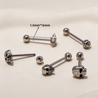 Barres d'oreilles en acier inoxydable en forme de crâne pour piercing hélix, tragus, industriel, nombril, langue – Bijoux de piercing pour femmes et hommes