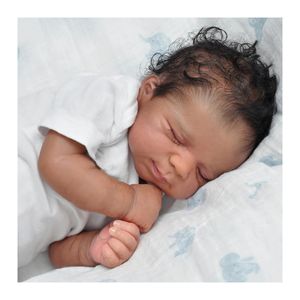 19 pouces 48cm Endormi <span class=keywords><strong>Reborn</strong></span> Bébé Poupée Nouveau-né Bebe Fille Doux Vinyle Jouet Avec Peau Noire Poupée Belle Enfants Cadeau D'anniversaire - Product Image 1