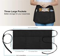 Apron Pendek Hitam untuk Pelayan Pria dan Wanita dengan 3 Kantong untuk Restoran dan Bar