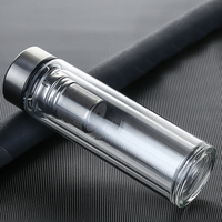 Bouteille d'eau en verre à double paroi transparente de 350 ml et 450 ml avec infuseur à thé et filtre, personnalisable avec logo – Meilleure vente 2026