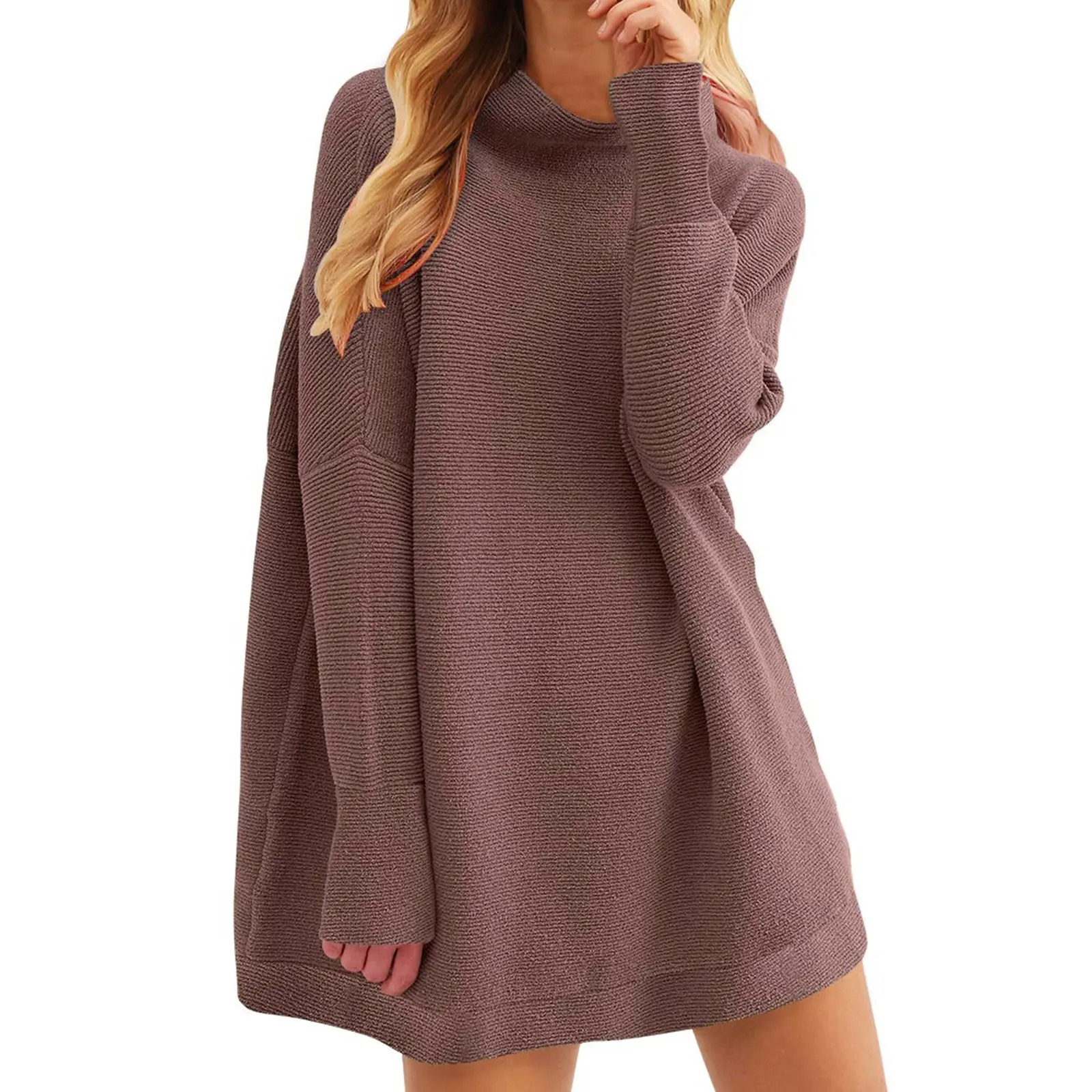 Turtleneck Batwing Sleeve Oversized Ribbed Knit Dress Loose Casual Women's Sweaters Pullover