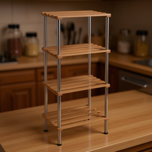 Estante de Almacenamiento de Cocina de 4 Niveles con Listones de Madera, Estantería de Exhibición Independiente, Minimalista, Multifuncional, de 8-11.9 Pulgadas de Profundidad y 10 Pulgadas de Altura - Product Image 2