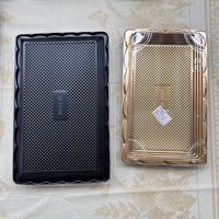 Boîte alimentaire rectangulaire en gros pour la restauration rapide, plateau en plastique PET noir et or, boîte à pâtisserie jetable avec couvercle transparent
