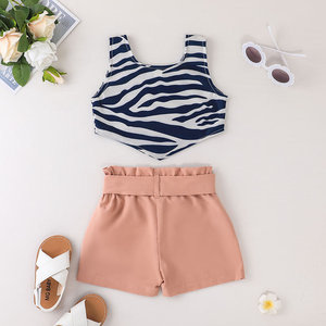 2022 estate completi Casual per bambine 2 pezzi di moda con gilet senza maniche stampato a strisce zebrate con cintura in tinta unita - Product Image 2