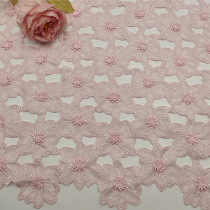 3D Floral <b>Pink</b> Organza Gentle <b>Lace</b> Fabric Embroidered French <b>Lace</b> for Wedding Evening Dresses Decoration - Product Image 2
