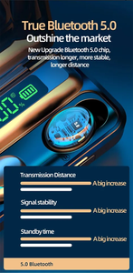 F9 TWS không dây BT 5.0 tai nghe in-ear Tai nghe Tai nghe LED hiển thị với 600mAh điều khiển cảm ứng không thấm nước - Product Image 3