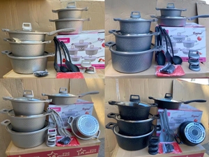 2023 <span class=keywords><strong>New</strong></span> Arrival 10 Pcs Kim Cương Cái Nhìn Chết Đúc Nhôm Soong Nấu Ăn Nồi Granite Lớp Phủ Đồ Nấu Nướng Bộ Không Dính - Product Image 5