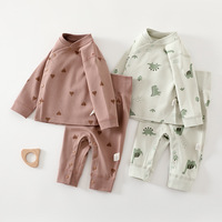 [Penutup Kancing di Bagian Kaki] Set Pakaian Dalam Bayi Katun Murni Musim Semi/Gugur Motif Kartun Lucu, Menyerap Keringat, Tanpa Jahitan, Kancing Samping, Melindungi