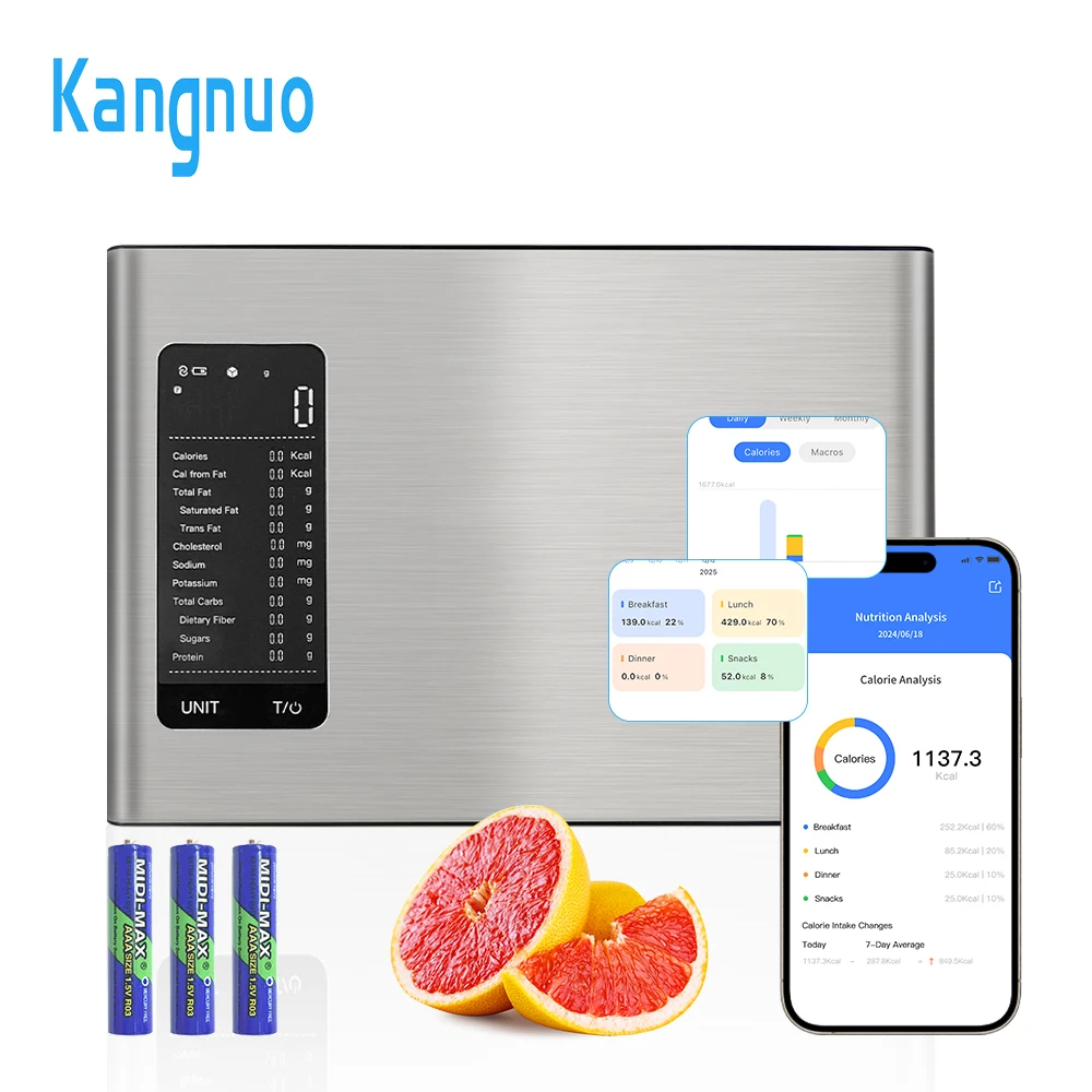 Stainless Steel On-Screen Nutrient Info Analysis App Digital Kitchen Weighing Smart Food Scale With Nutritional Calculator