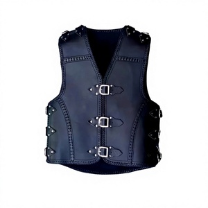 Gilet Moto Homme en Modal Col V Fermeture Éclair Décor Rivets Couleur Unie Imperméable Style Hiver 220g Non-tissé - Product Image 1
