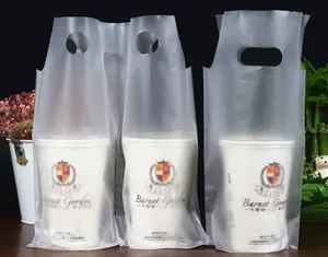 Transparent Plastic Drinking Coffee Carry Bags With Handle Poly Bag For Grocery Packaging Clear Beverage Tea Bubble Bags Custom
