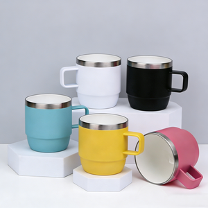 Tasse à café personnalisée de 8oz 10oz à double paroi en céramique intérieure et extérieure en acier inoxydable avec poignée - Product Image 1