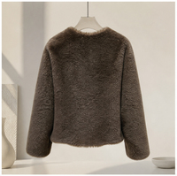 Manteau court élégant pour femmes en laine et cuir, col rond, boutons métalliques, chaud