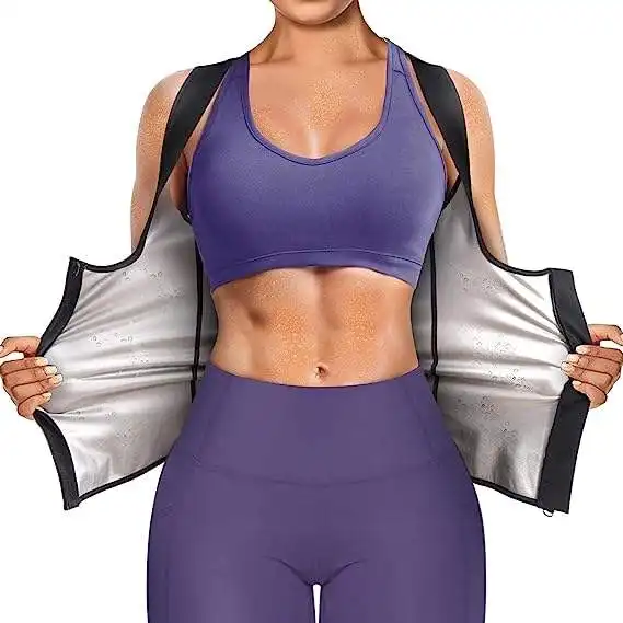 Tuta da Sauna da donna gilet da allenamento dimagrante Fit controllo della pancia Full Zip Up Sweat Tank Top Body Shaper per le donne