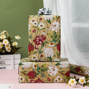 Floral <b>Pattern</b> Kraft Gift Wrapping <b>Paper</b> Roll Eco-Friendly Uncoated For Packaging And Craft Use - Product Image 1