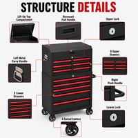 Coffre à outils métallique robuste Premium Guanpin, chariot mobile combiné avec poignée latérale et roues verrouillables, capacité 250 kg