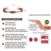 Bracelet magnétique en cuivre pur à 99,99 %, réglable, pour femmes et hommes, soulagement de l'arthrite, pierre turquoise naturelle, bijoux