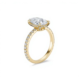 Anillo de Diamante Cultivado en Laboratorio de 1.5 Quilates, Corte Pera, Solitario, con Banda Pavé, Oro de 14K, para Mujer - Product Image 4