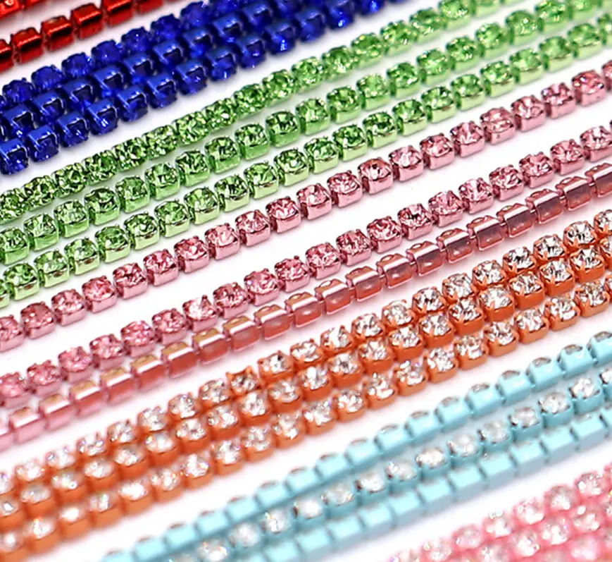 Cadena de diamantes de imitación, cadena de copa densa de 2mm, colorida