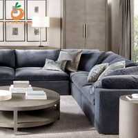 Ensemble de canapés modulaires confortables en bois pour salon, avec tissu personnalisé, mobilier d'intérieur pour villa