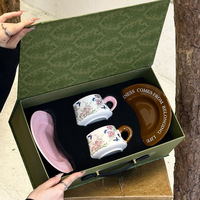 Ensemble de tasses à café et soucoupes en céramique rétro de luxe Anji Newell, boîte cadeau florale pour la maison, le café, le mariage