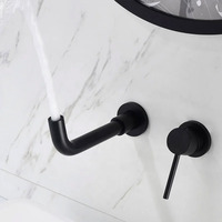 Robinet de lavabo mural encastré en laiton noir chromé à poignée unique, design moderne, pour salle de bain, mitigeur pré-encastré séparé