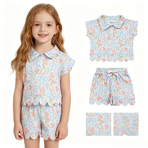 En stock: Conjunto de ropa de verano para niñas con cremallera y volantes, con lazos de flores, al por mayor, atuendos de moda para bebés, ropa de hermanas de fábrica. - Product Image 1