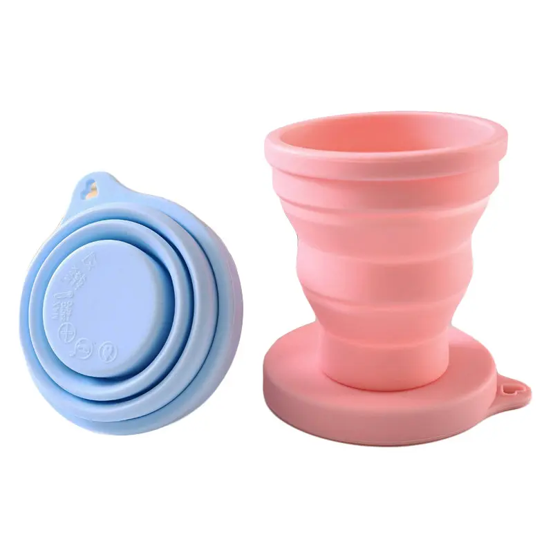 Outdoor Drink Mug Portable Mini Retractable Folding Camping Coffee Cup Silicone Collapsible Travel Cup with Lid