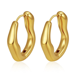 <span class=keywords><strong>Orecchini</strong></span> a Cerchio Trendy Minimalisti in <span class=keywords><strong>Acciaio</strong></span> Inossidabile Placcato Oro 18K, Design Retrò Semplice, <span class=keywords><strong>Orecchini</strong></span> a Cerchio Ondulati Irregolari per Ragazze - Product Image 3