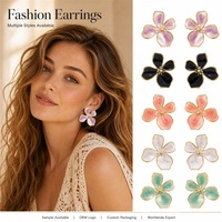 Boucles d'oreilles pendantes en acier inoxydable motif fleur, exquises et tendance, en acier titane émaillé, passe-partout