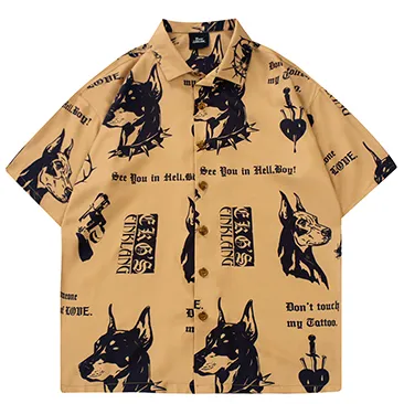 Streetwear Aloha chemise Hip Hop tête de chien graphique chemise de plage hommes manches courtes chemise hawaïenne hommes
