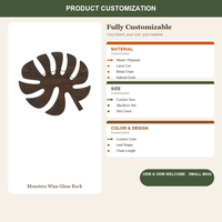 Porte-bouteilles en bois en forme de feuille de Monstera, Organisateur de rangement mural pour bar, Décoration de cuisine, Support à verres, Vente en gros OEM, Porte-verres à vin