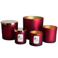Ventes en gros de pots à bougies en verre rouge doré vides de 12 oz (450 ml) avec couvercles en métal pour la fabrication de bougies parfumées