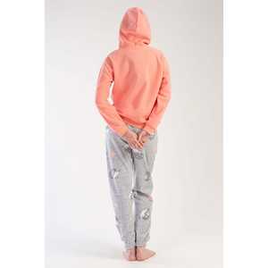 Women's Long-Sleeve <b>Fleece</b> <b>Pajama</b> Set Hooded with Dropped-Shoulder Kangaroo Pockets Cuffs Gathered Hem - Product Image 1