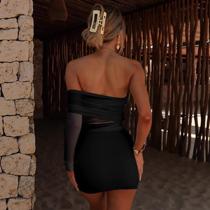 Nouvelle robe pour <span class=keywords><strong>femme</strong></span>, sexy, tendance, épaules dénudées, à une manche, coupe ajustée, <span class=keywords><strong>jupe</strong></span> de haute qualité - Product Image 3