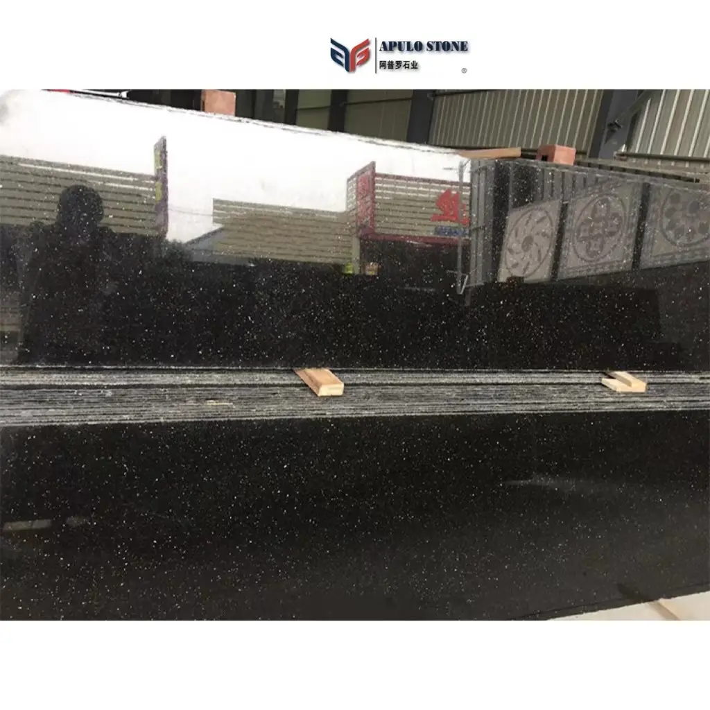 Factory Customized Black Galaxy Granite Flooring Hot sale Tile Slab Kitchen Countertop Granite Slabs Cut to size
